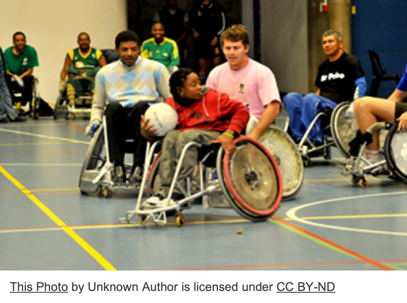 Young people playing wheelchair basket ball